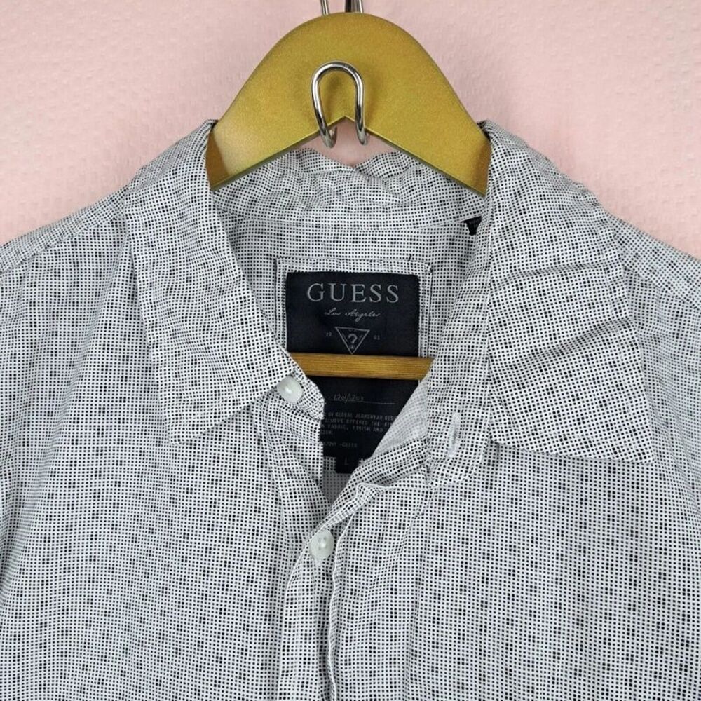 Guess Men Short Sleeve Shirt Gray Dot Print Size L 100% Cotton - Picture 4 of 8